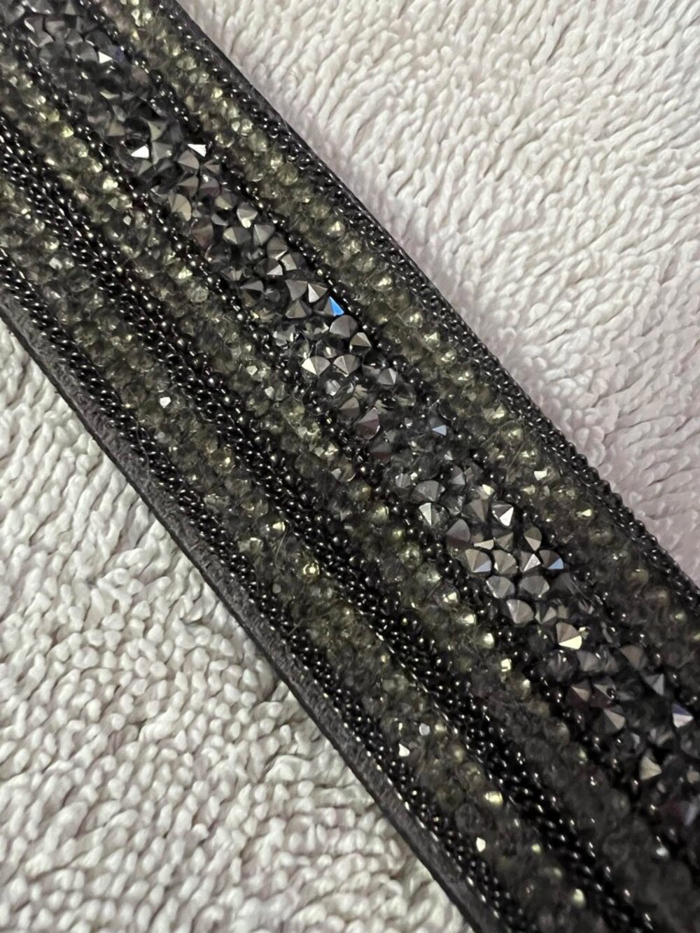 Gray and Rhinestone Leather Cuff - Picture 3 of 5